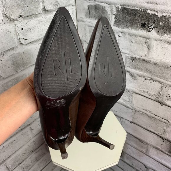 Lauren Ralph Lauren Chocolate Brown Leather Pointed Toe Stiletto Pump - Picture 8 of 10